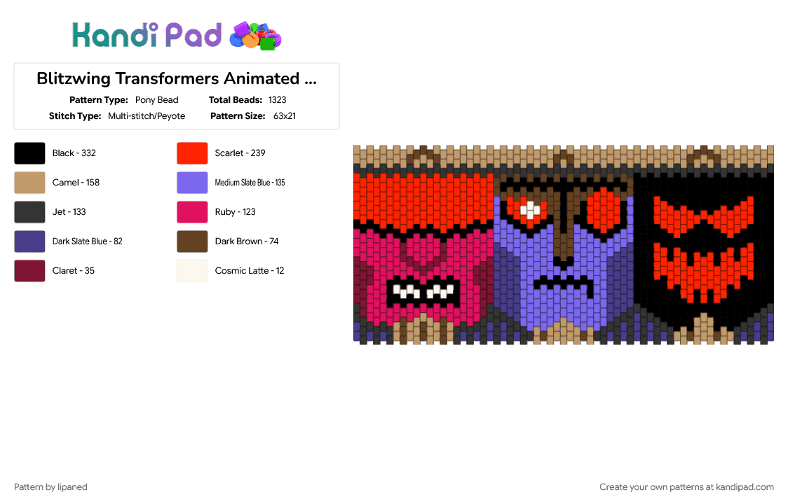 Blitzwing Transformers Animated Faces - Pony Bead Pattern by lipaned on Kandi Pad - beige, blitzwing, blue, character, face, red, tfa, transformers