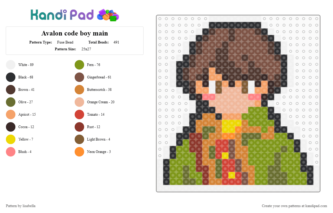 Avalon code boy main - Fuse Bead Pattern by lisabella on Kandi Pad - brown,tan,orange,gold