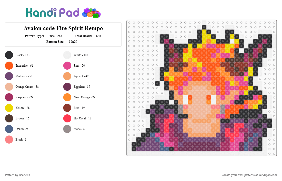 Avalon code Fire Spirit Rempo - Fuse Bead Pattern by lisabella on Kandi Pad - pink,orange,game,avalon code