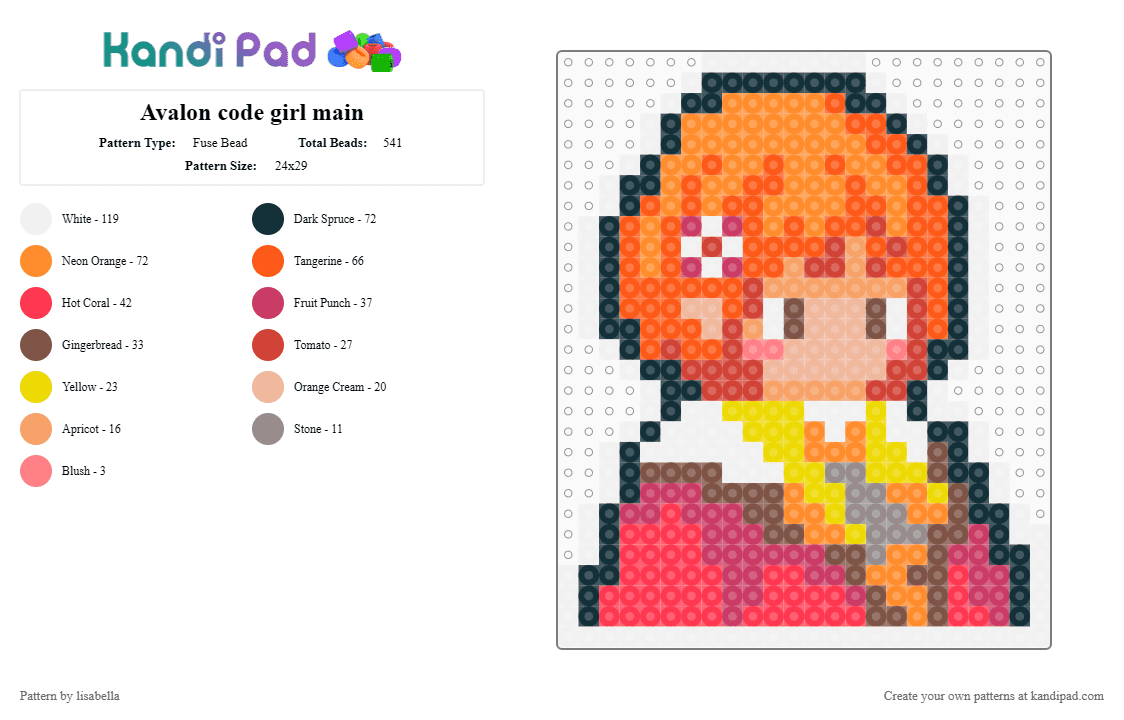 Avalon code girl main - Fuse Bead Pattern by lisabella on Kandi Pad - orange,red,game,avalon code,ds game