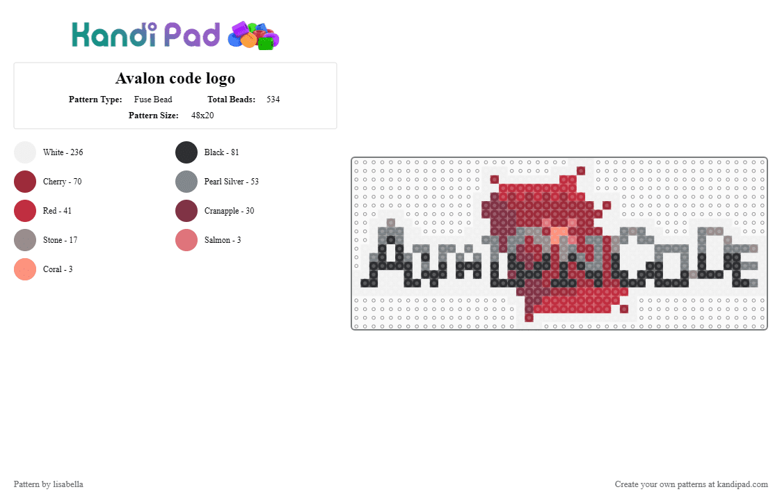 Avalon code logo - Fuse Bead Pattern by lisabella on Kandi Pad - white,red,gray,game,avalon code