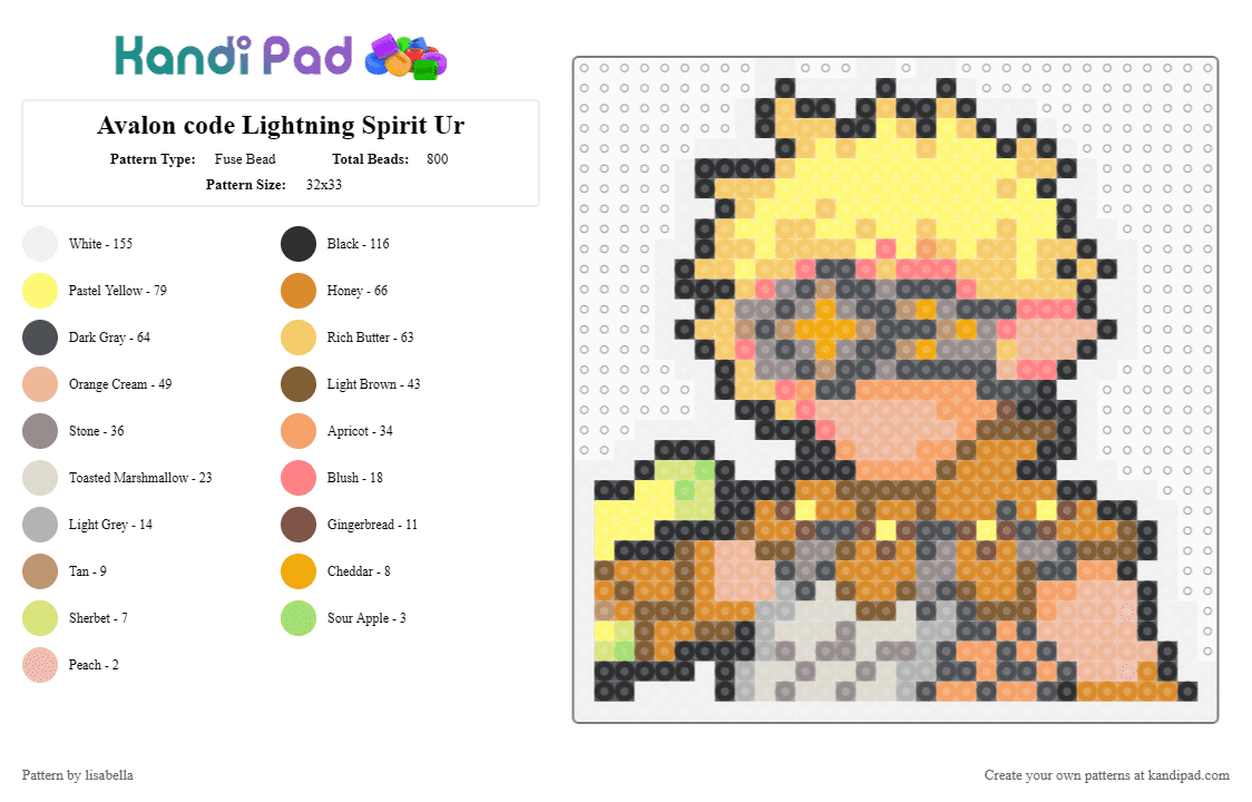 Avalon code Lightning Spirit Ur - Fuse Bead Pattern by lisabella on Kandi Pad - yellow,orange,gray,beige,avalon code,game