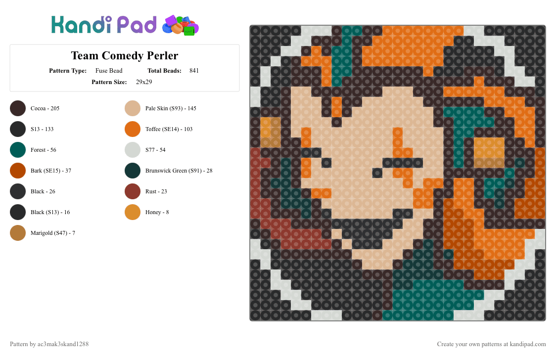 Team Comedy Perler - Fuse Bead Pattern by ac3mak3skand1288 on Kandi Pad - 2026, artfight, beige, brown, clown, comedy, jester, orange, perlerbeads, teamcomedy