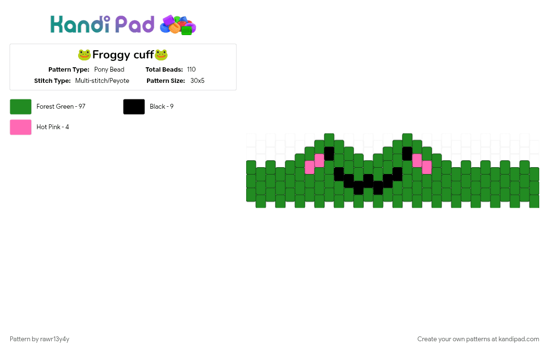 🐸Froggy cuff🐸 - Pony Bead Pattern by rawr13y4y on Kandi Pad - green