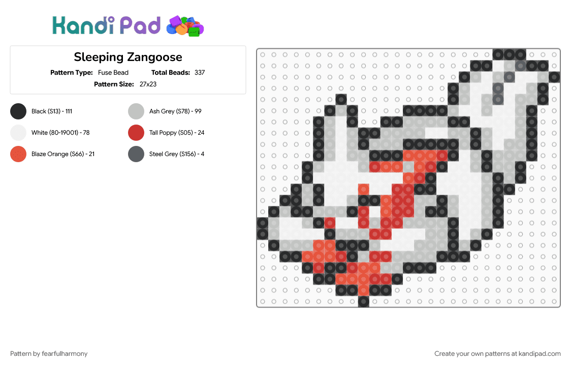 Sleeping Zangoose - Fuse Bead Pattern by fearfulharmony on Kandi Pad - beige, character, gaming, nintendo, pokemon, pokemon mystery dungeon, zangoose