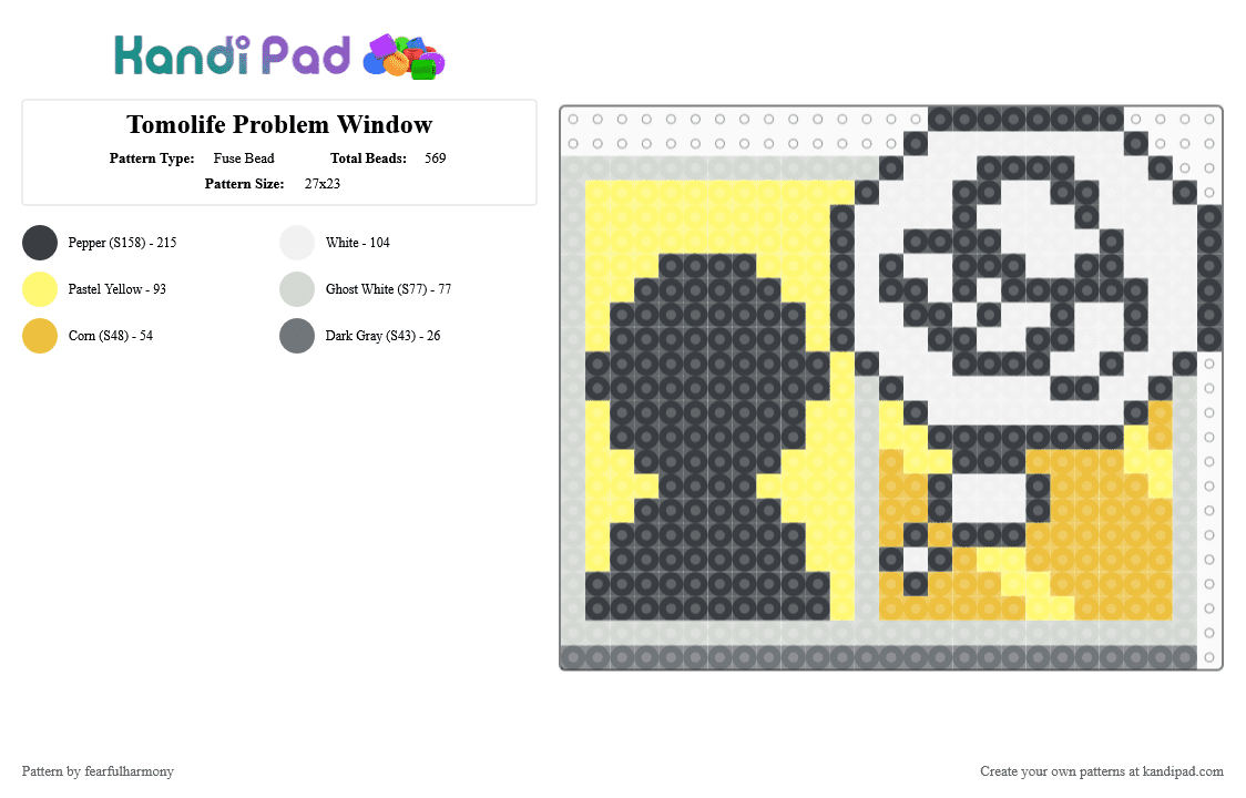 Tomolife Problem Window - Fuse Bead Pattern by fearfulharmony on Kandi Pad - 3ds, game, nintendo, nintendo 3ds, tomodachi life, video game, window, yellow