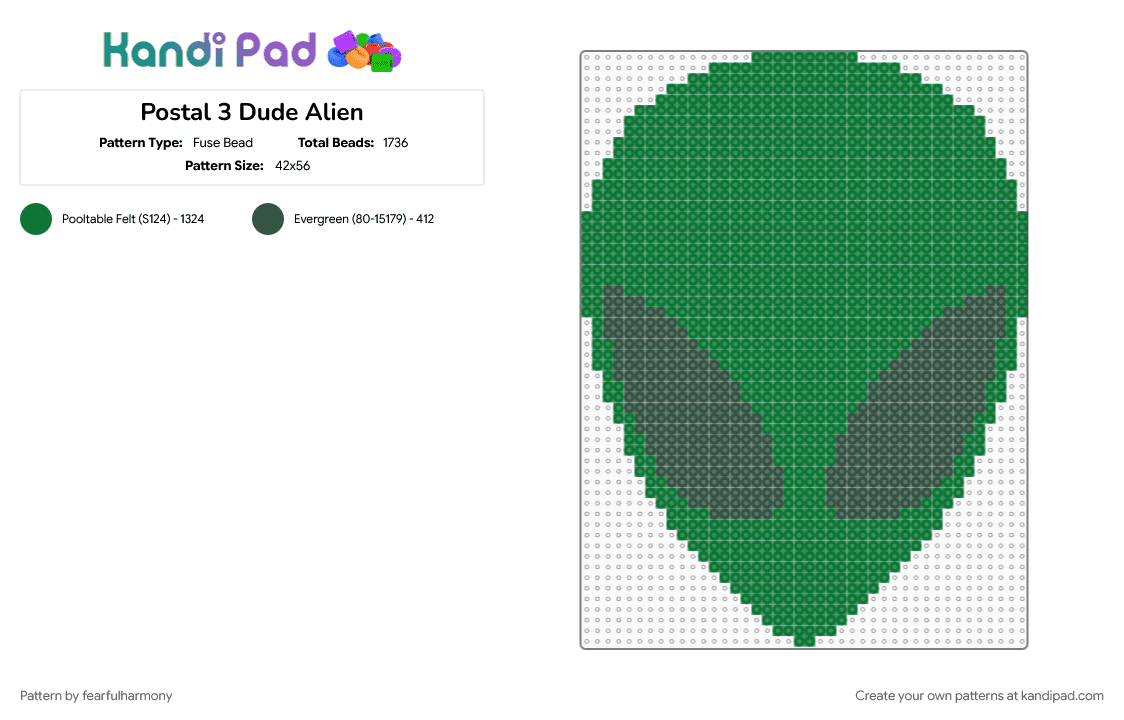 Postal 3 Dude Alien - Fuse Bead Pattern by fearfulharmony on Kandi Pad - alien, black, blue, green, postal, postal 3, video games