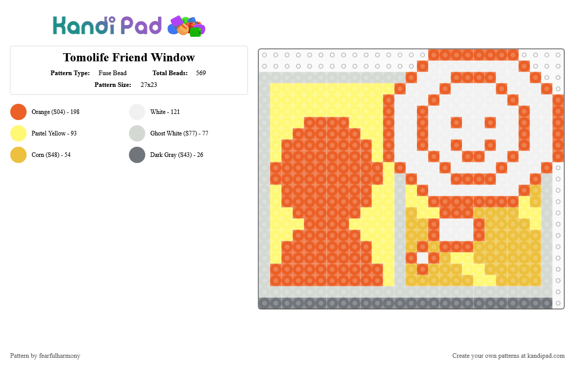 Tomolife Friend Window - Fuse Bead Pattern by fearfulharmony on Kandi Pad - 3ds, friend, game, nintendo, nintendo 3ds, orange, tomodachi life, video game, window, yellow