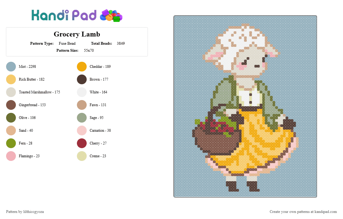 Grocery Lamb - Fuse Bead Pattern by lilthiccgyoza on Kandi Pad - beige, light blue