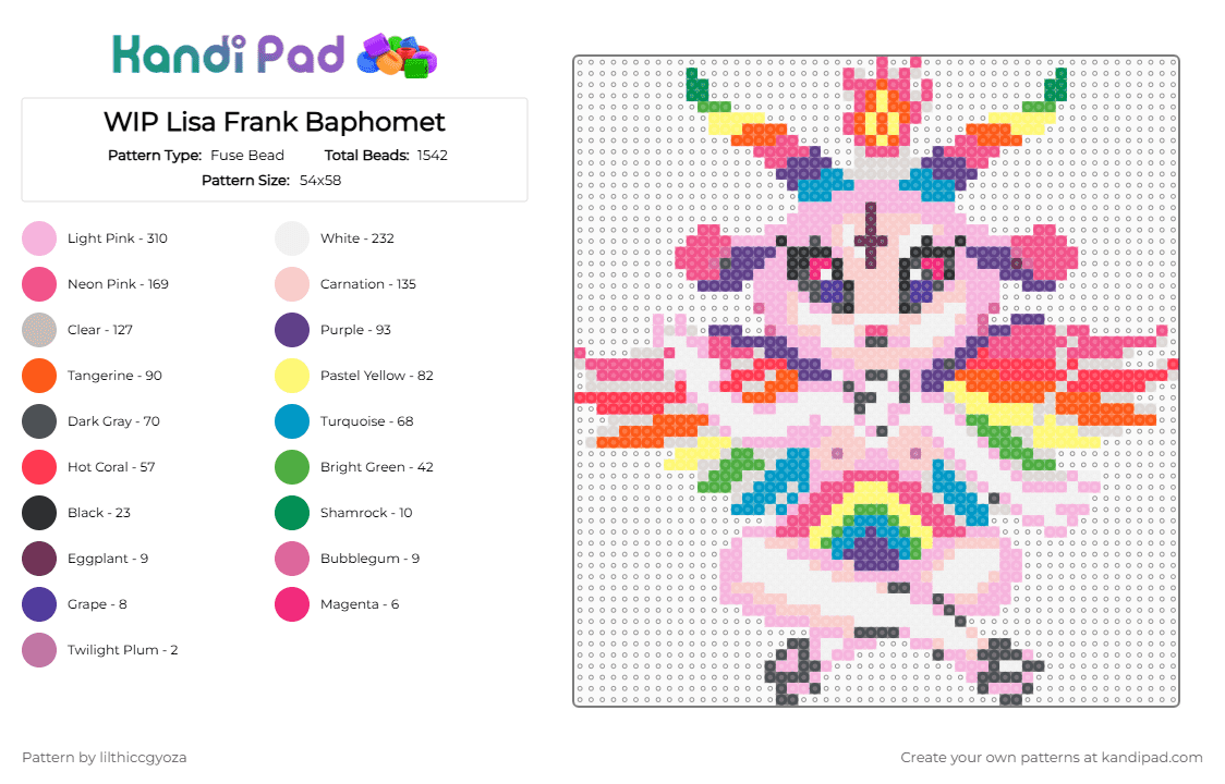 WIP Lisa Frank Baphomet - Fuse Bead Pattern by lilthiccgyoza on Kandi Pad - beige, pink