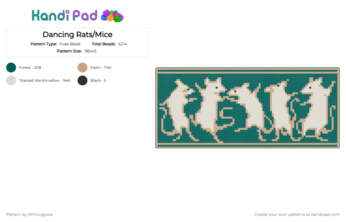 Dancing Rats/Mice - Fuse Bead Pattern by lilthiccgyoza on Kandi Pad - beige,gray