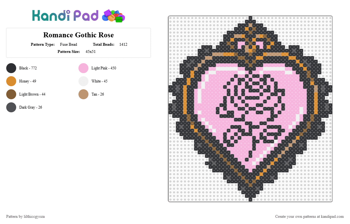 Romance Gothic Rose - Fuse Bead Pattern by lilthiccgyoza on Kandi Pad - black,pink