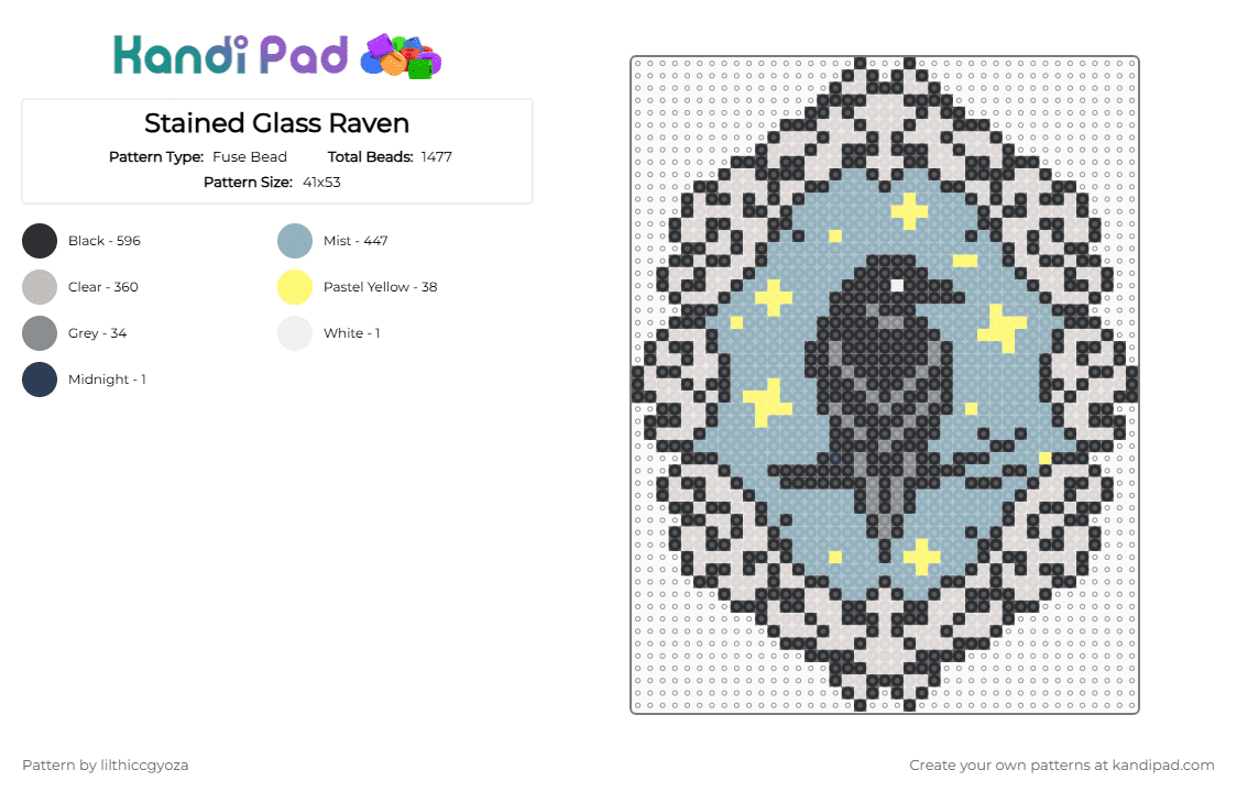 Stained Glass Raven - Fuse Bead Pattern by lilthiccgyoza on Kandi Pad - beige,light blue