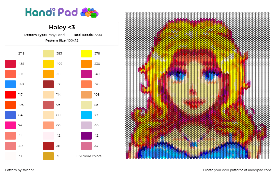 Haley <3 - Pony Bead Pattern by saleenr on Kandi Pad - haley,stardew valley,character,video game,female,blonde,yellow,tan,blue