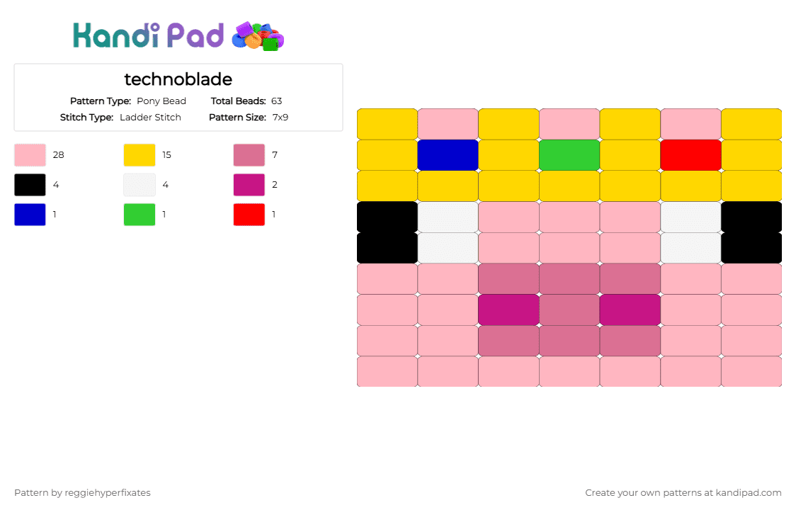 technoblade - Pony Bead Pattern by reggiehyperfixates on Kandi Pad - yellow,pink,technoblade,mcyt