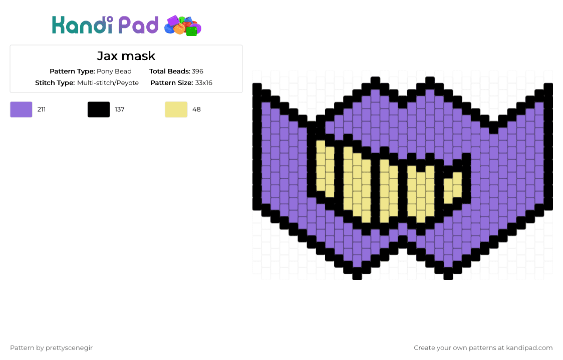 Jax mask - Pony Bead Pattern by prettyscenegir on Kandi Pad - jax, mask, purple, tadc, the amazing digital circus