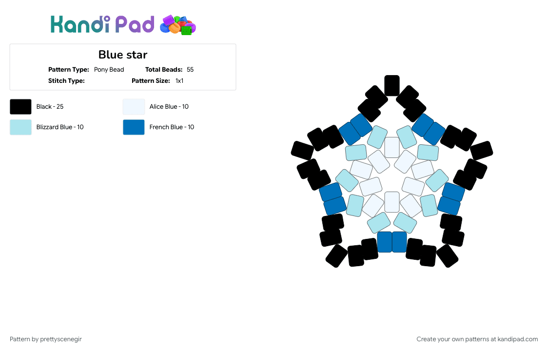 Blue star - Pony Bead Pattern by prettyscenegir on Kandi Pad - blue, light blue, new update, star