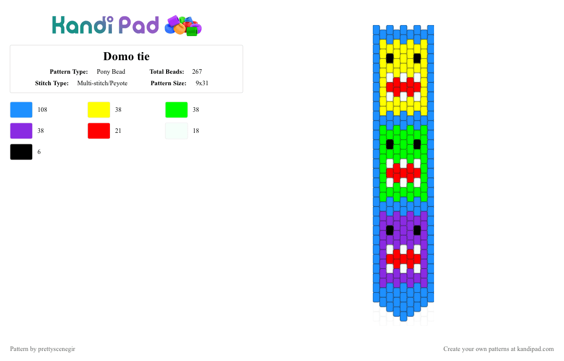 Domo tie - Pony Bead Pattern by prettyscenegir on Kandi Pad - light blue