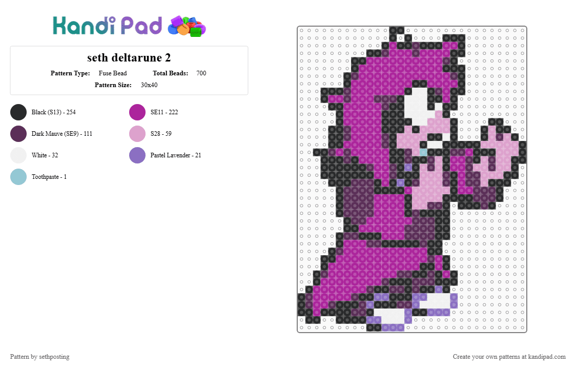 seth deltarune 2 - Fuse Bead Pattern by sethposting on Kandi Pad - pink