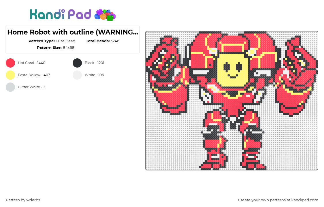 Home Robot with outline (WARNING VERY BIG ) - Fuse Bead Pattern by wdarbs on Kandi Pad - robot,excision,smiley,happy,face,dj,music,red,yellow