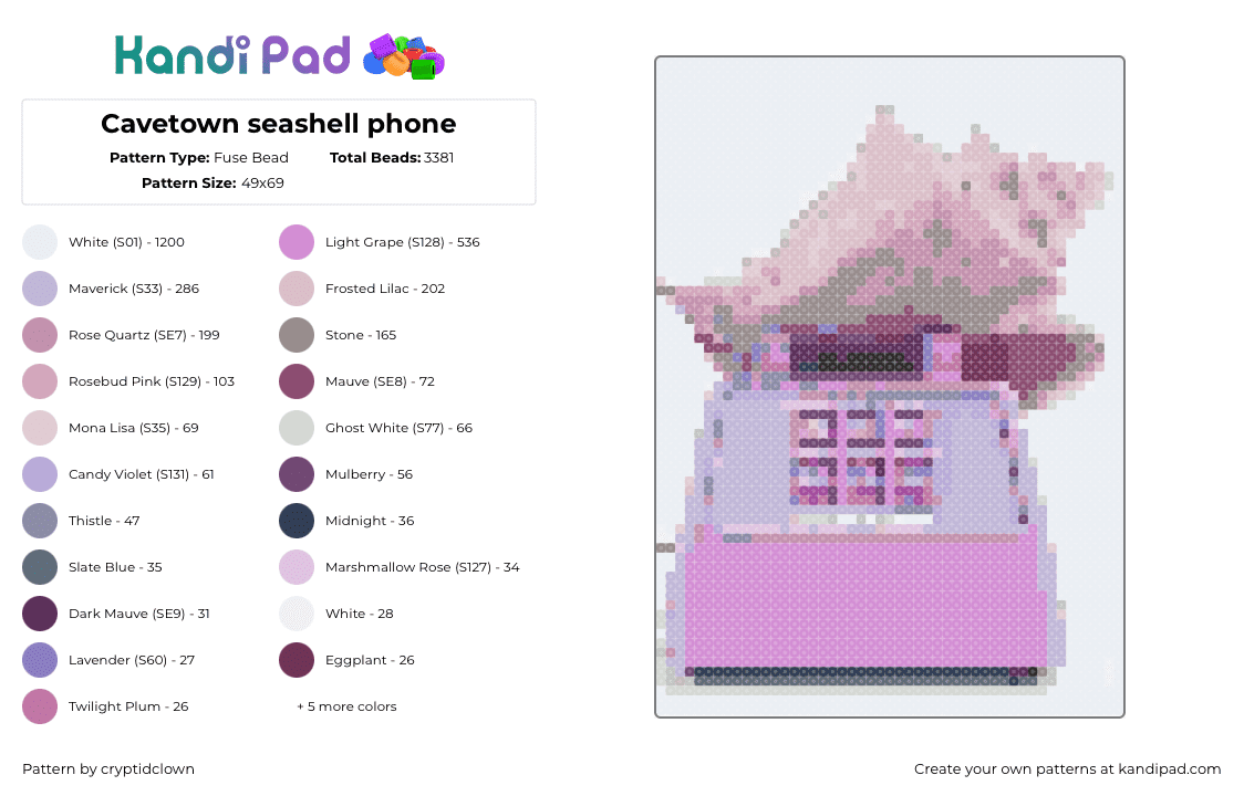 Cavetown seashell phone - Fuse Bead Pattern by cryptidclown on Kandi Pad - seashell, telephone