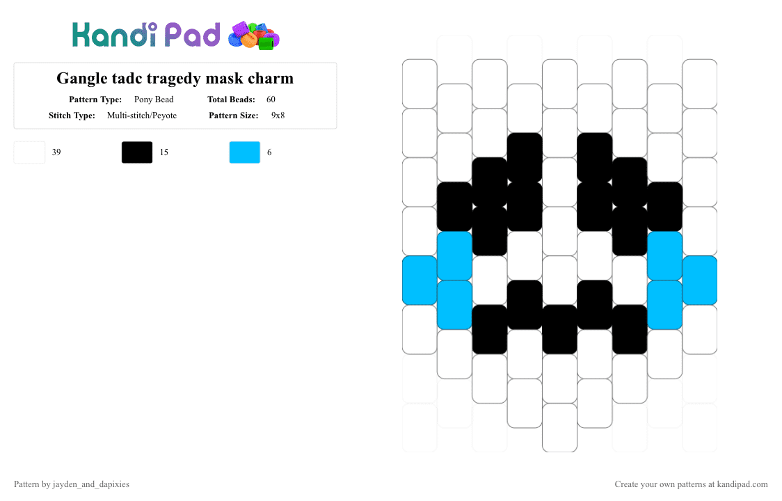 Gangle tadc tragedy mask charm - Pony Bead Pattern by jayden_and_dapixies on Kandi Pad - white