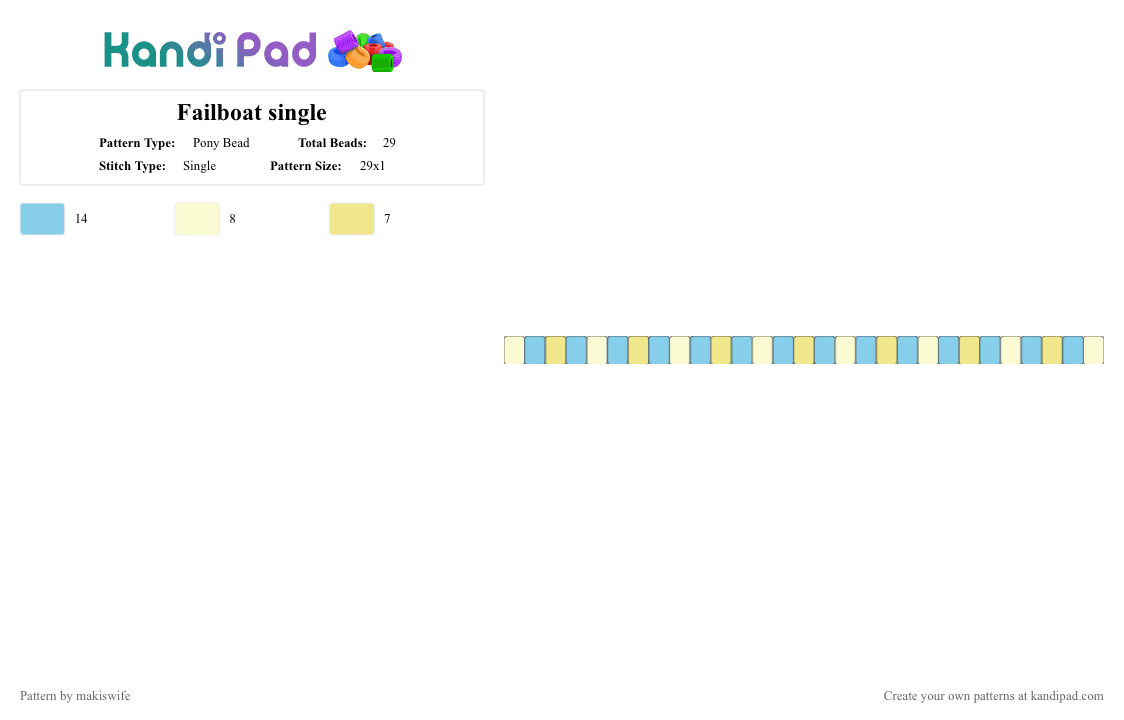 Failboat single - Pony Bead Pattern by makiswife on Kandi Pad - blue, failboat, light blue, white, yellow