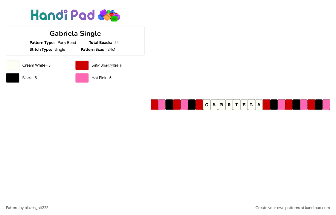 Gabriela Single - Pony Bead Pattern by jellyous_yunju on Kandi Pad - dani, katseye, lara, manon, megan, music, pink, red, sophia, yoonchae