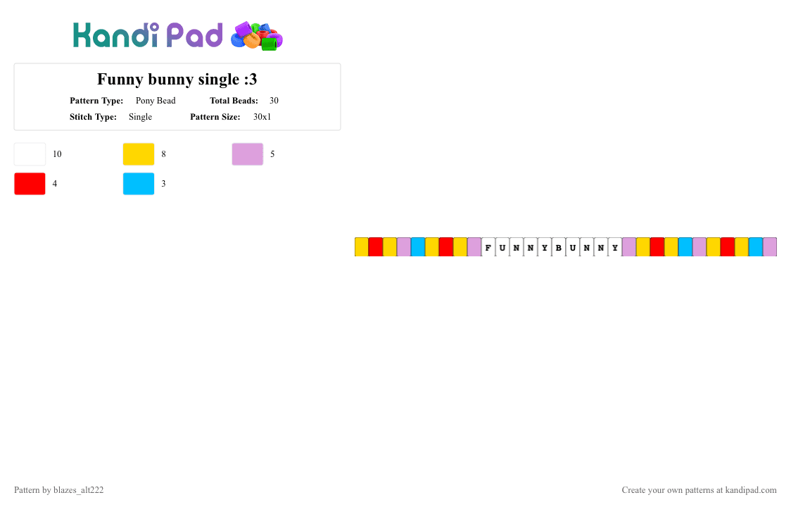 Funny bunny single :3 - Pony Bead Pattern by blazes_alt222 on Kandi Pad - pink,yellow,tadc,funnybunny,ship,canon,pomni,jax