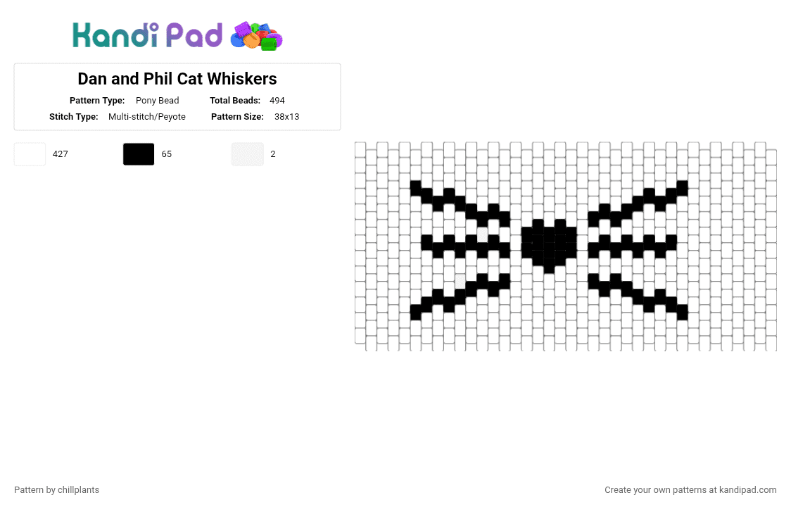 Dan and Phil Cat Whiskers - Pony Bead Pattern by chillplants on Kandi Pad - white