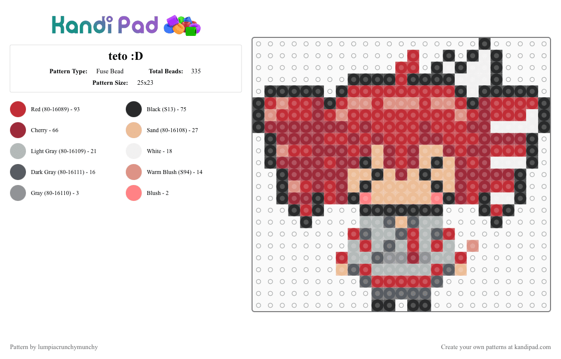 teto :D - Fuse Bead Pattern by lumpiacrunchymunchy on Kandi Pad - red