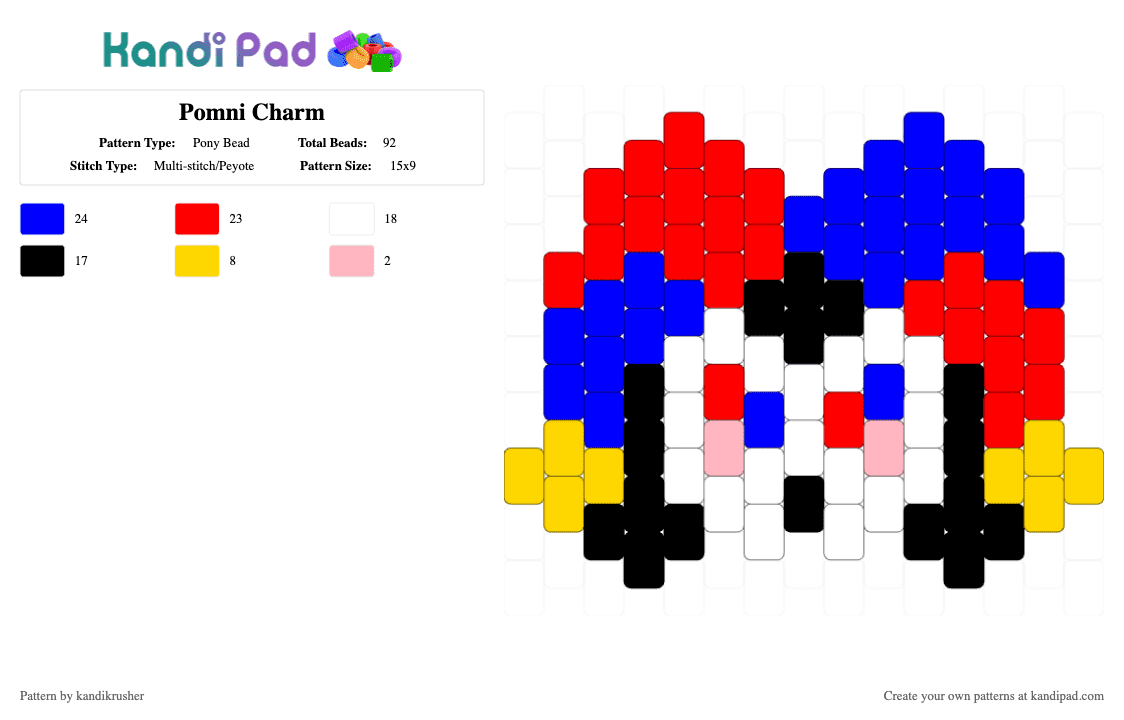 Pomni Charm - Pony Bead Pattern by kandikrusher on Kandi Pad - purple, red