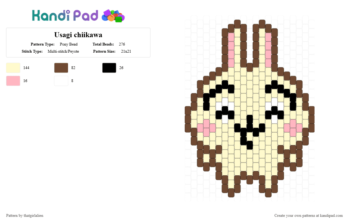 Usagi chiikawa - Pony Bead Pattern by thatgirlalien on Kandi Pad - brown,yellow