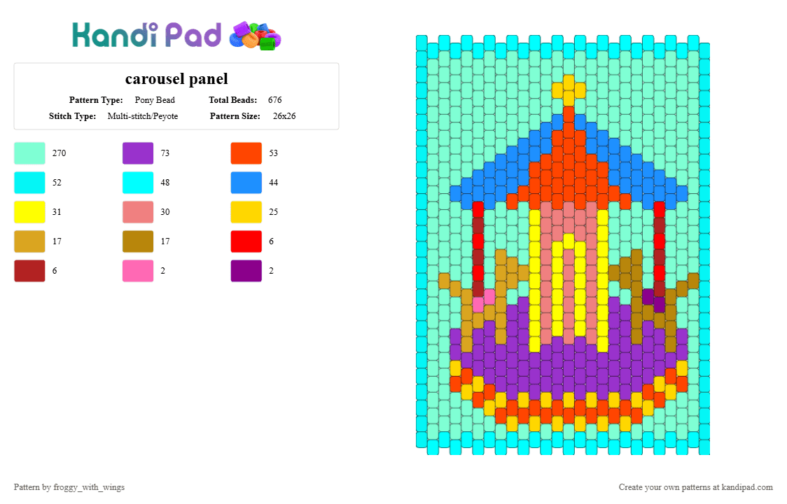 carousel panel - Pony Bead Pattern by froggy_with_wings on Kandi Pad - light blue, red, teal
