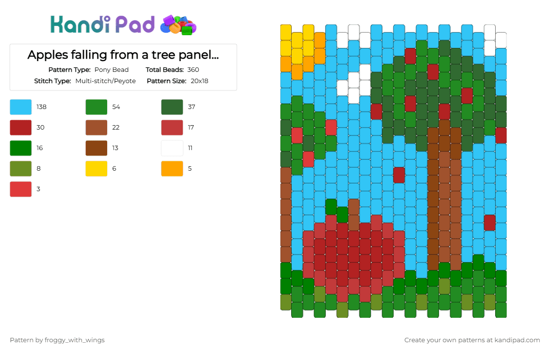 Apples falling from a tree panel (for cotd) - Pony Bead Pattern by froggy_with_wings on Kandi Pad - cotdorganic, green, light blue, red