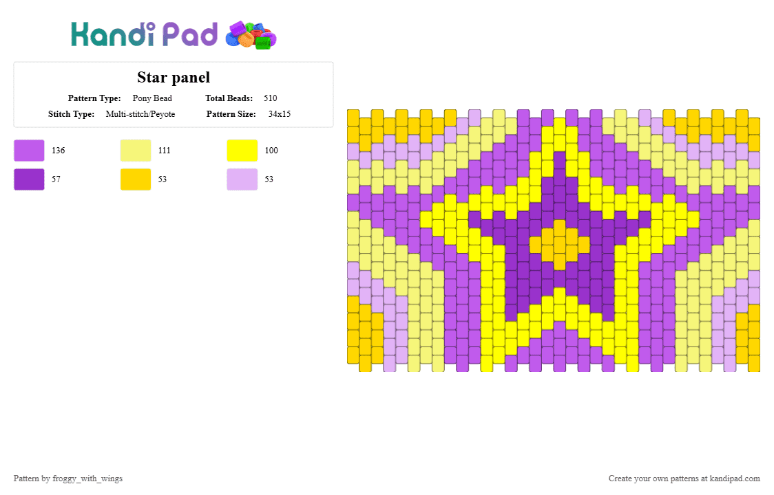 Star panel - Pony Bead Pattern by froggy_with_wings on Kandi Pad - pink, yellow
