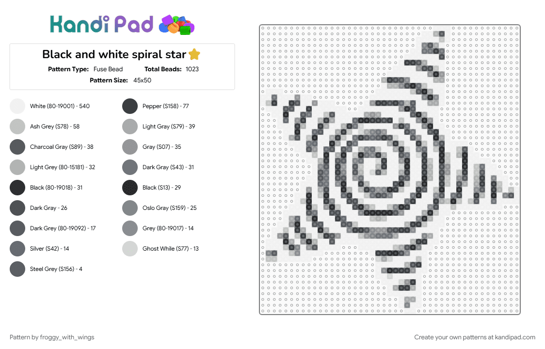 Black and white spiral star⭐ - Fuse Bead Pattern by froggy_with_wings on Kandi Pad - 