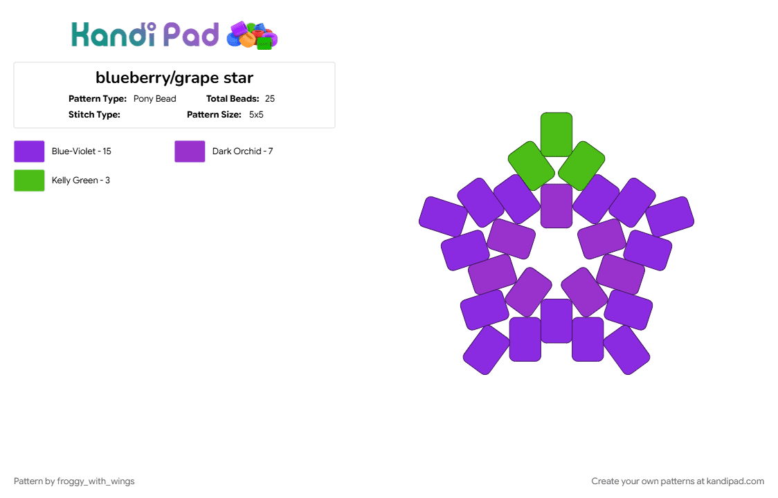 blueberry/grape star - Pony Bead Pattern by froggy_with_wings on Kandi Pad - purple