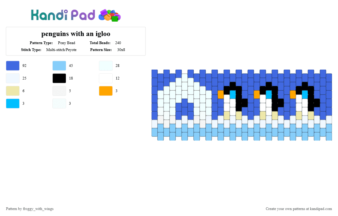 penguins with an igloo - Pony Bead Pattern by froggy_with_wings on Kandi Pad - light blue,blue