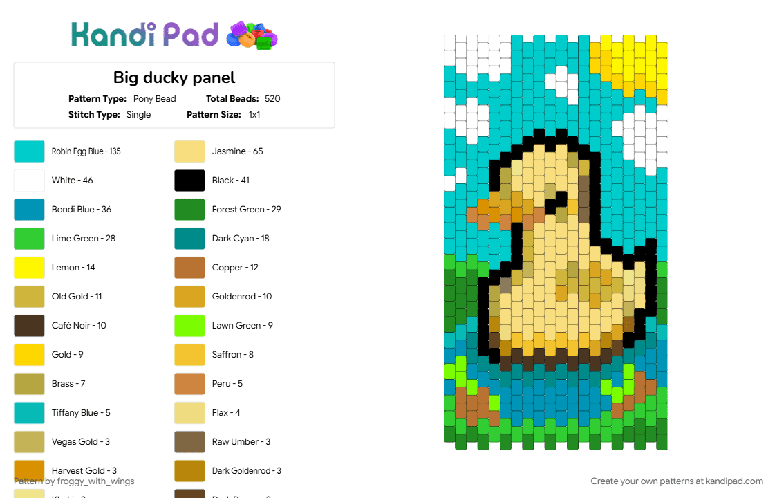 Big ducky panel - Pony Bead Pattern by froggy_with_wings on Kandi Pad - cotdbirds, green, teal, yellow