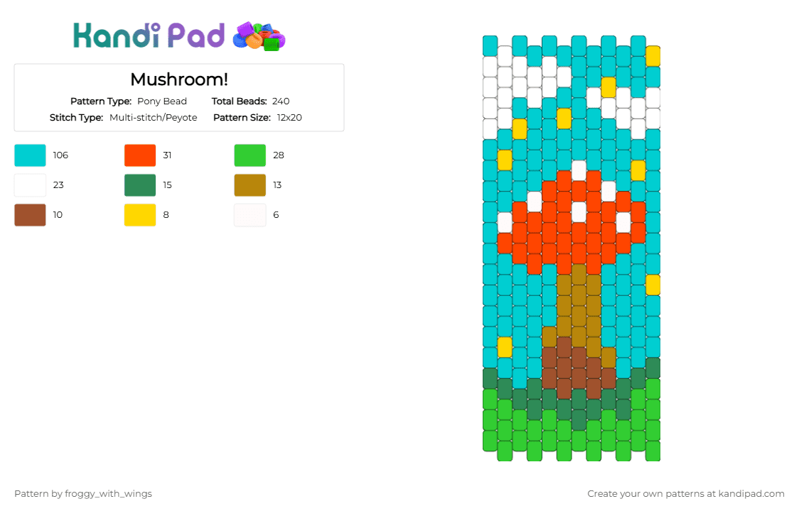Mushroom! - Pony Bead Pattern by froggy_with_wings on Kandi Pad - green,red,light blue