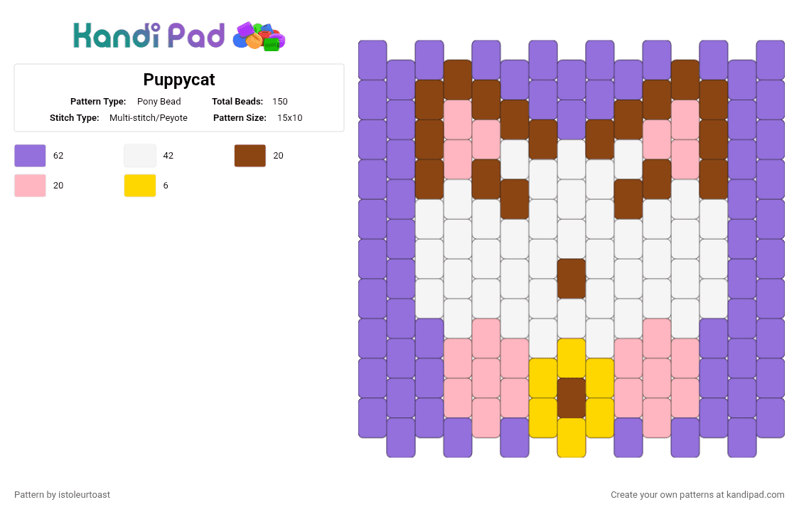 Puppycat - Pony Bead Pattern by istoleurtoast on Kandi Pad - purple