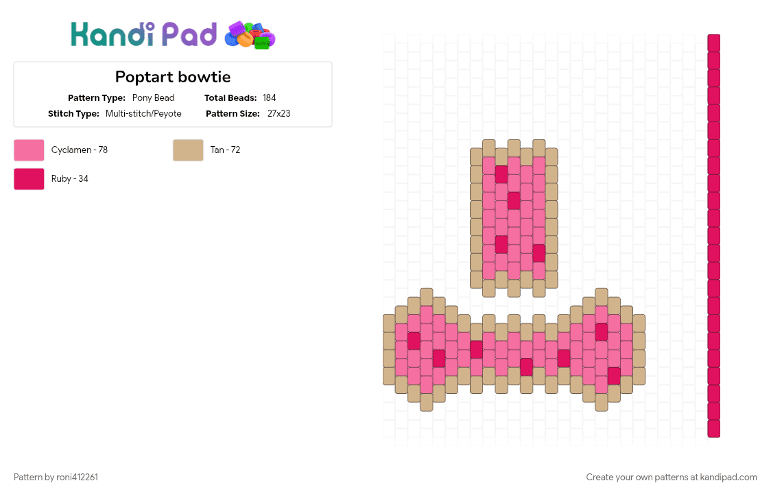 Poptart bowtie - Pony Bead Pattern by roni412261 on Kandi Pad - beige, pink