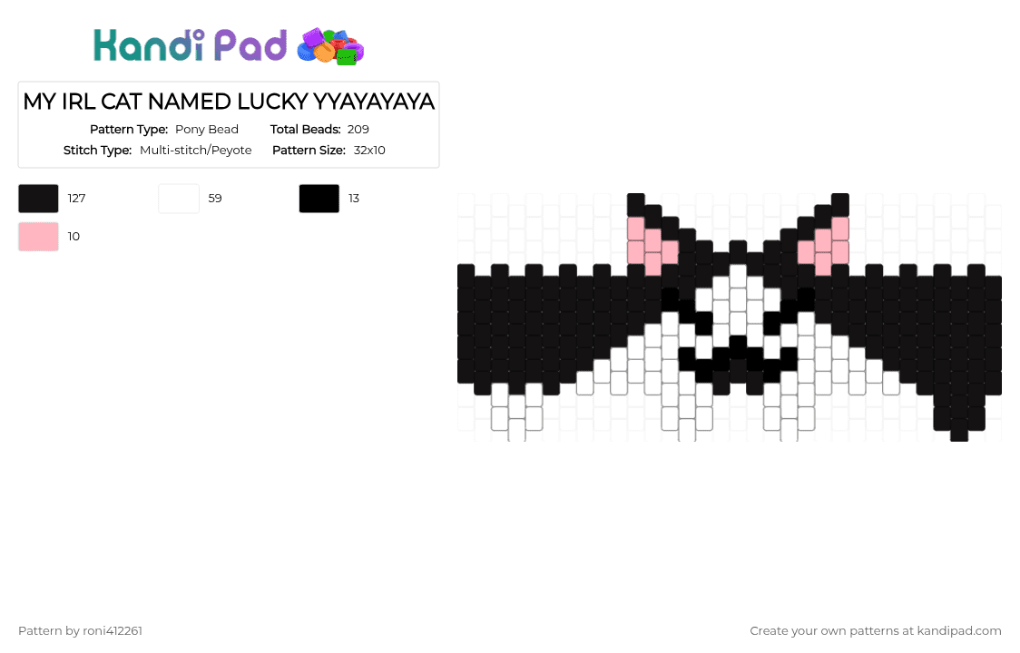 MY IRL CAT NAMED LUCKY YYAYAYAYA - Pony Bead Pattern by roni412261 on Kandi Pad - black, white