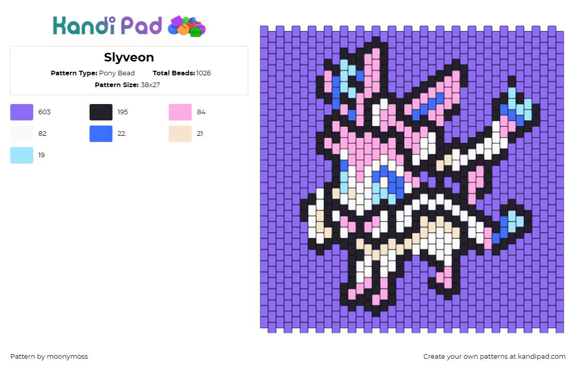 Slyveon - Pony Bead Pattern by moonymoss on Kandi Pad - sylveon,pokemon,character,panel,gaming,purple,pink