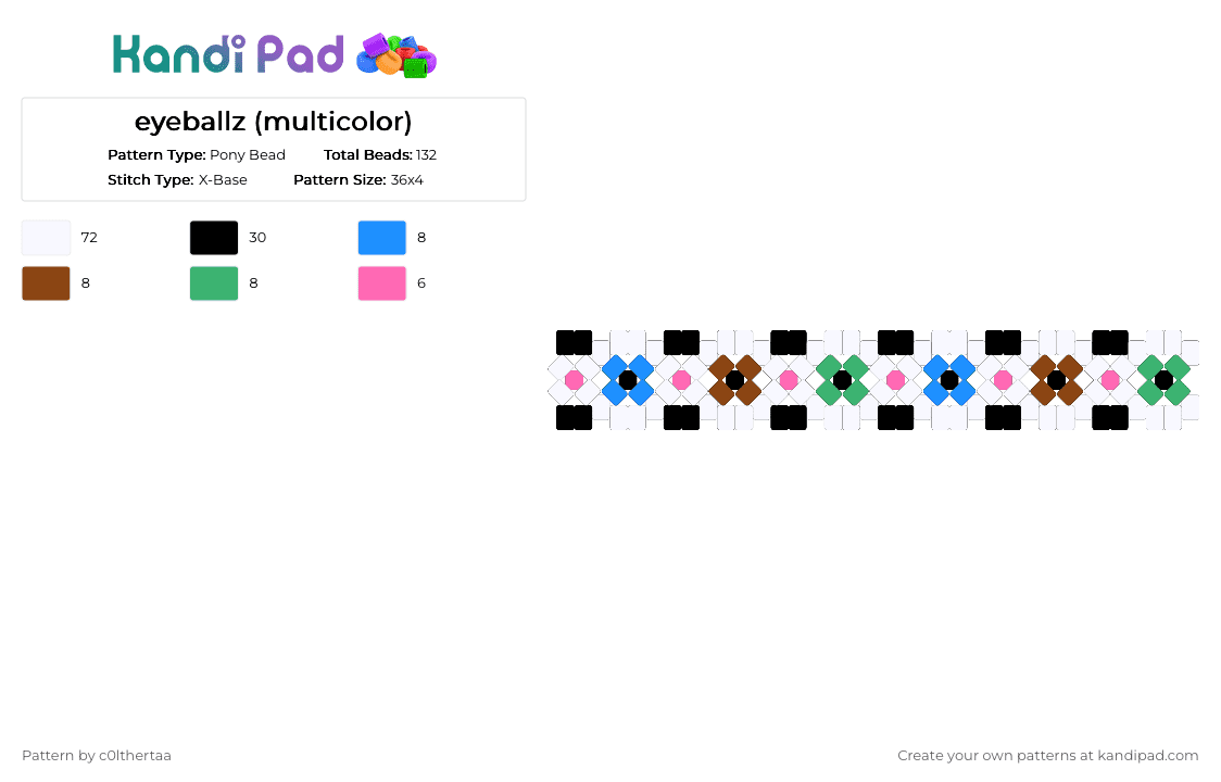 Multicolor Eye X-base - Pony Bead Pattern by c0lthertaa on Kandi Pad - white,light blue,red,green