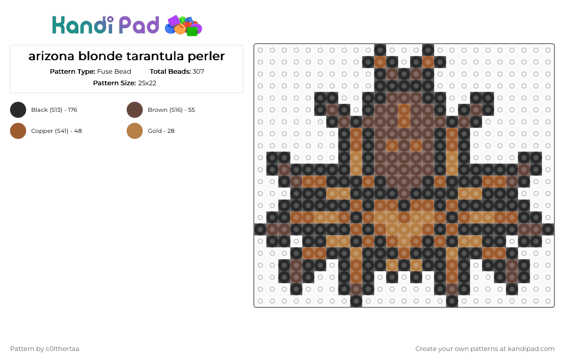 Arizona Blonde Tarantula - Fuse Bead Pattern by c0lthertaa on Kandi Pad - tan,brown,perler,spider