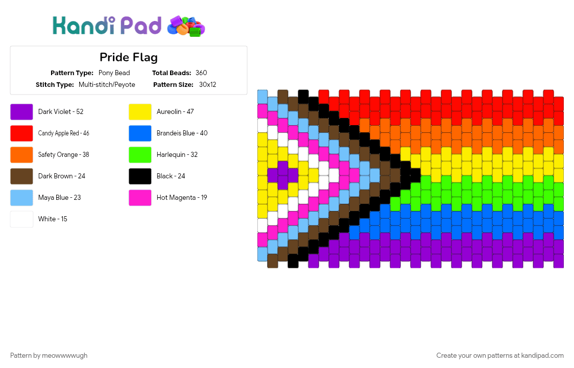 Pride Flag - Pony Bead Pattern by meowwwwugh on Kandi Pad - colorful, green, orange, purple