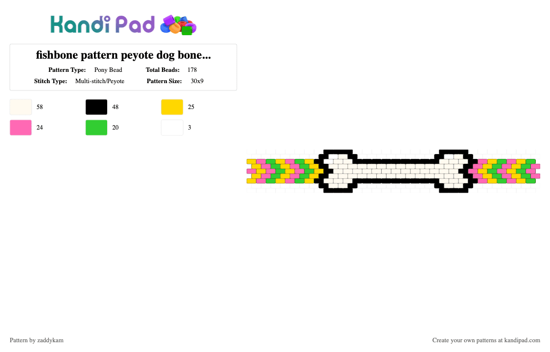 fishbone pattern peyote dog bone charm cuff - Pony Bead Pattern by zaddykam on Kandi Pad - yellow,pink,peyote,fishbone,bone,bone charm,peyote charm