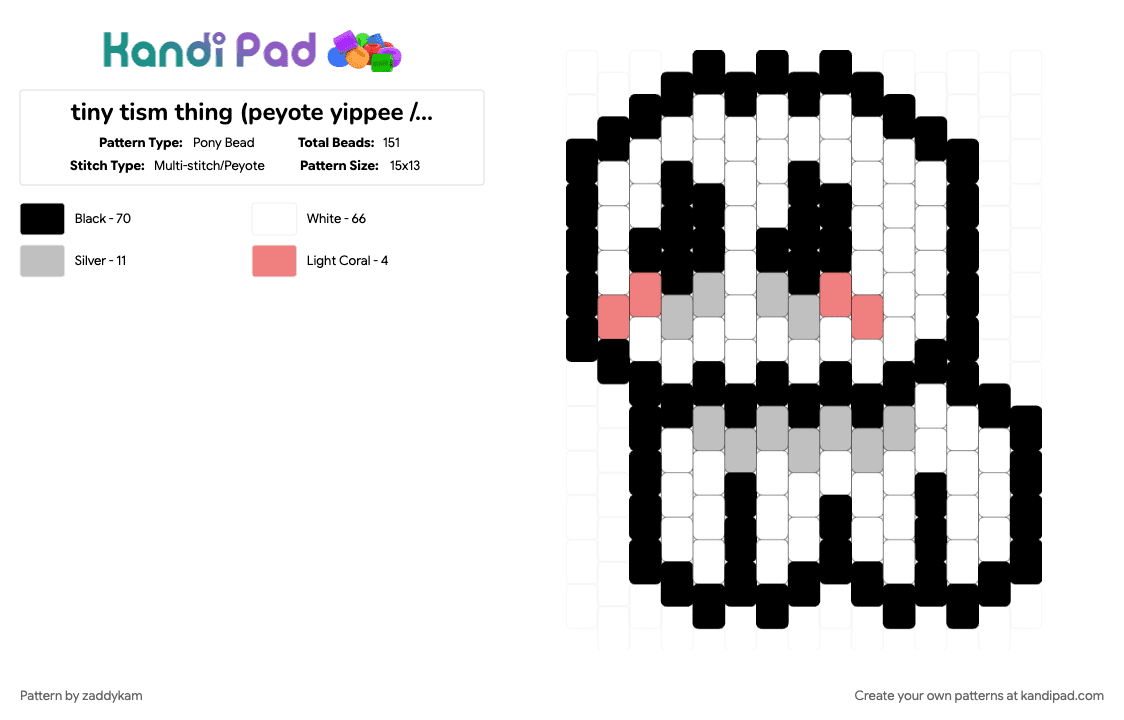 tiny tism thing (peyote yippee / autism creature charm) - Pony Bead Pattern by zaddykam on Kandi Pad - autism, autism creature, beige, charm, creature, panel, peyote, red, white, yippee